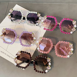 Kính Râm Ngoại Cỡ Kim Cương Kính Râm Gọng Vuông Lớn Kính Mắt Pha Lê UV400 Kính Mắt Gọng Kim Cương Giả Cổ Điển - Product Image 2