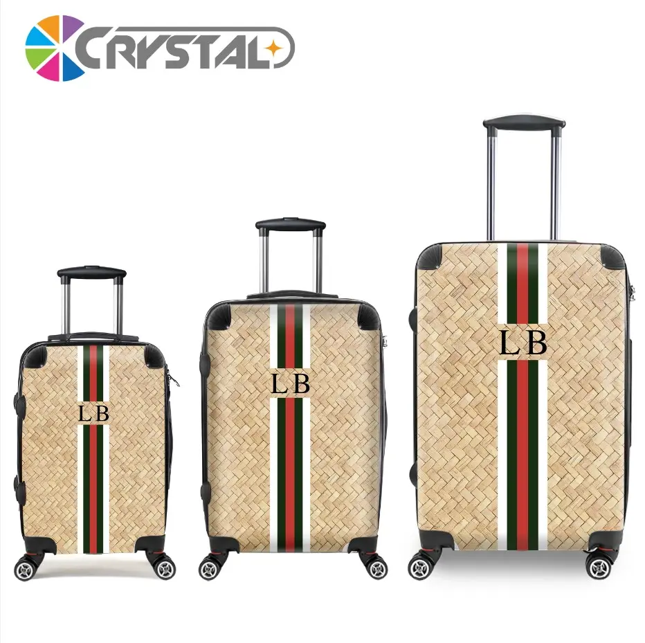 Crystal Patent Personalized Luggage Logo Brands Printing Customized Luggage 3 Pieces Set Travel Luggage
