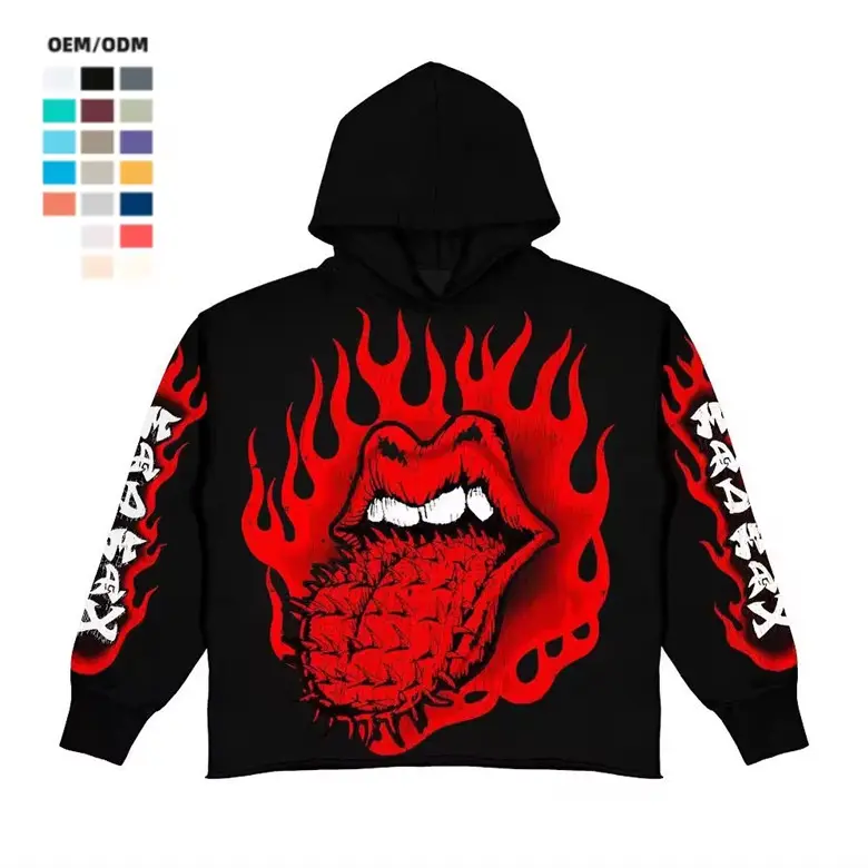 Streetwear Custom Printing Oversized Cotton Heavy Weight Graphic Sweatshirt Hoodies For Men