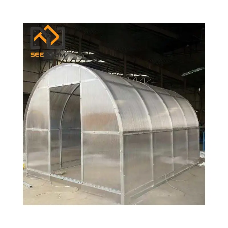 Invernadero de jardín comercial resistente al por mayor con hoja de policarbonato con base de acero