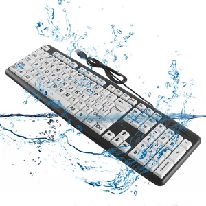 Teclado de computadora de impresión grande, teclado de alto contraste USB con cable con letras impresas de gran tamaño para personas con baja visión - Product Image 1
