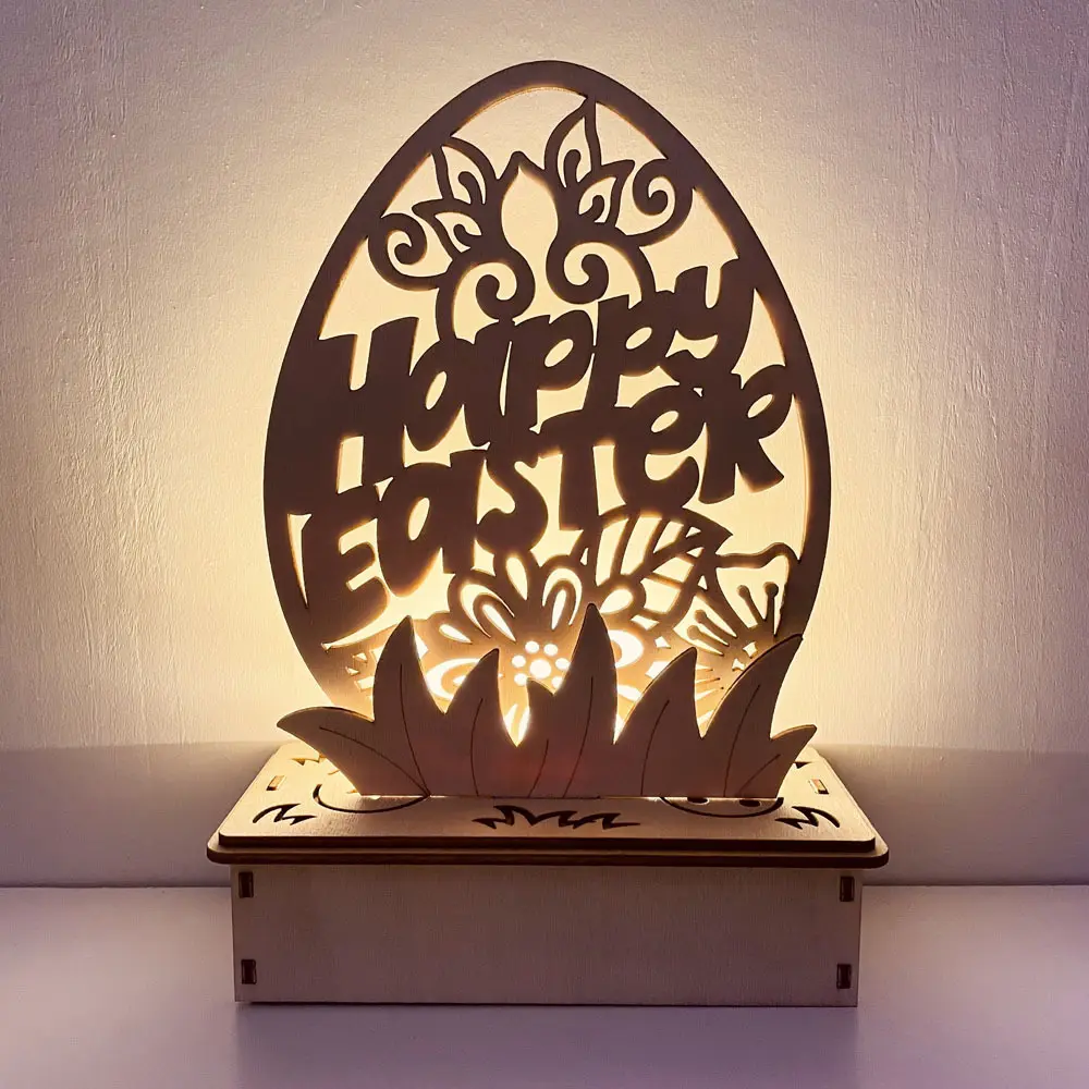 Enfeite de ovo DIY de madeira LED enfeite de madeira de Páscoa feliz presente decorativo luz de decoração de Páscoa