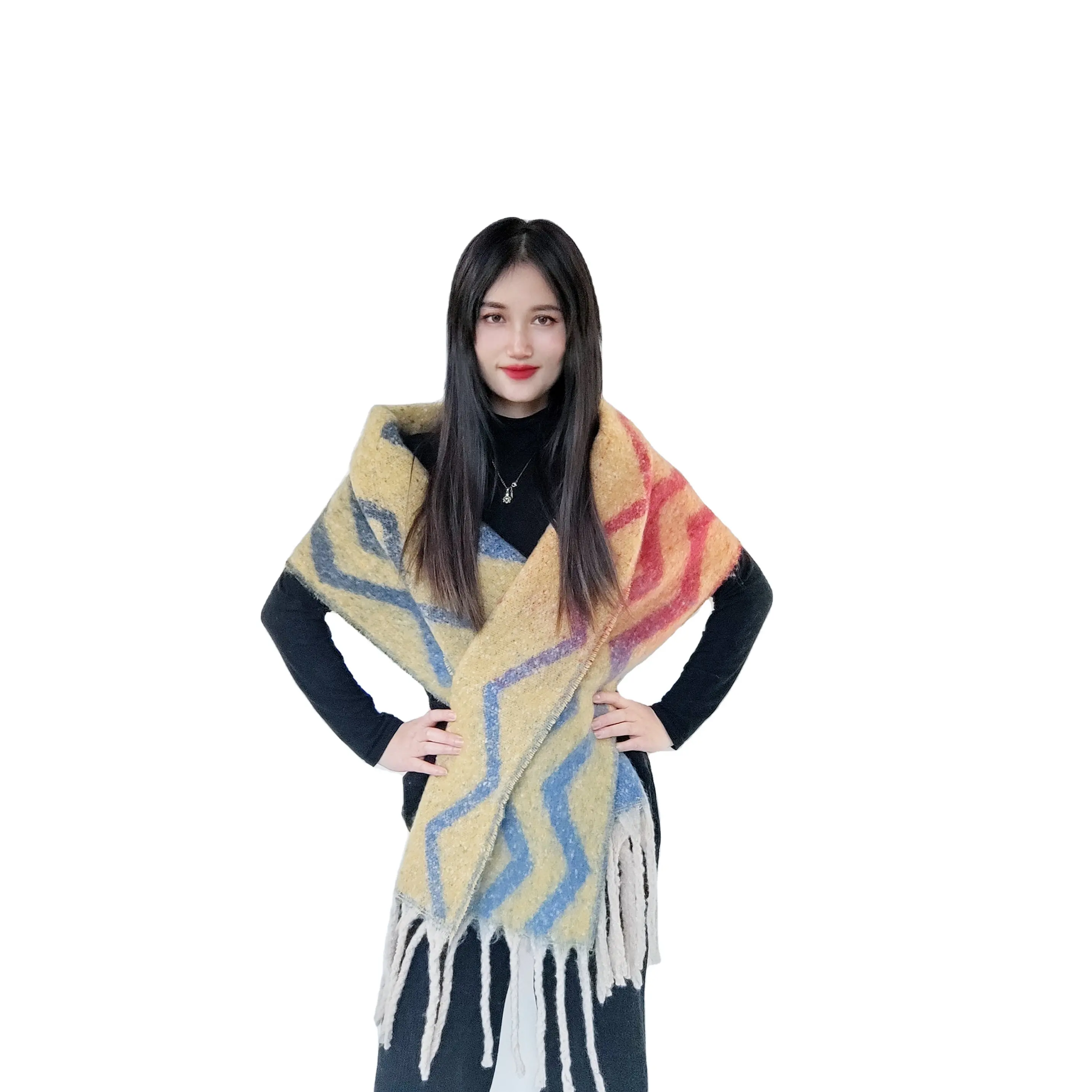 OEM дизайнерские вязаные зимние шарфы для женщин Стильные Теплые этнические шарфы шали