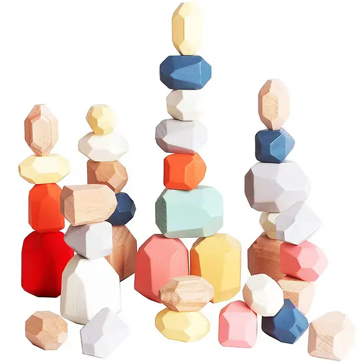 DIY Montessori Game Children's Wooden Educational Toys Stacking Game Color Toy Building Blocks Ins Nordic Style Rainbow Stone