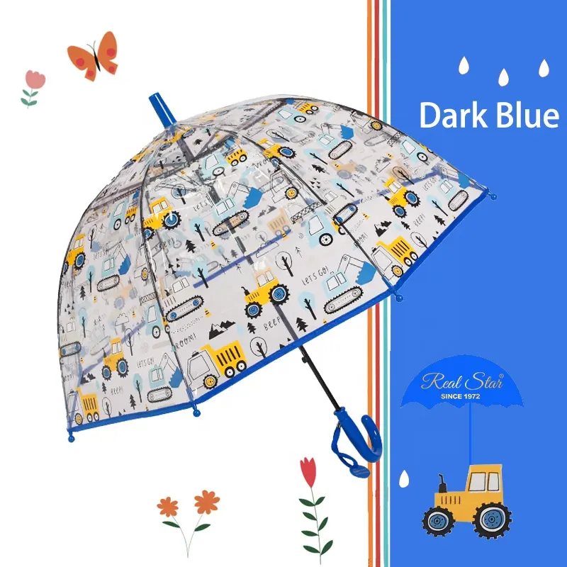 RST-paraguas transparente y duradero para niños, sombrilla de plástico con diseño de dibujos animados de coches y árboles