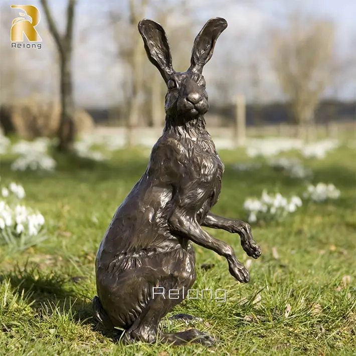 Sıcak satış açık Park bahçe dekorasyon büyük Metal hayvan tavşan pirinç tavşan bronz heykel
