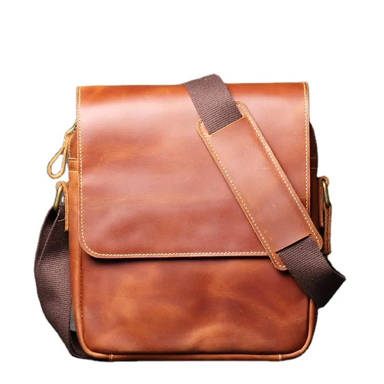 Nieuwe Mannen Handgemaakte Lederen Schoudertas Crazy Horse Lederen Cross-Body Tas Retro Mode Top Grain Koe lederen Tas