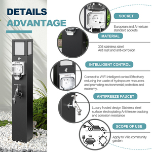 Biệt thự ngoài trời Vườn không thấm nước thép không gỉ Cột Điện chống đóng băng mặt đất cắm 50A 2 ổ cắm mở rộng ổ cắm <span class=keywords><strong>Wifi</strong></span> - Product Image 3