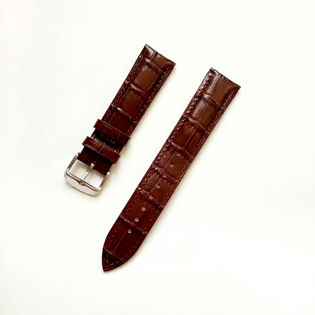 Dark brown bamboo pattern-silver pin buckle