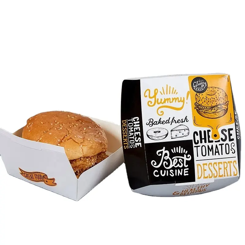 도매 골판지 버거 개인 햄버거 버거 상자 종이 햄버거 상자 음식 상자 테이크 멀리
