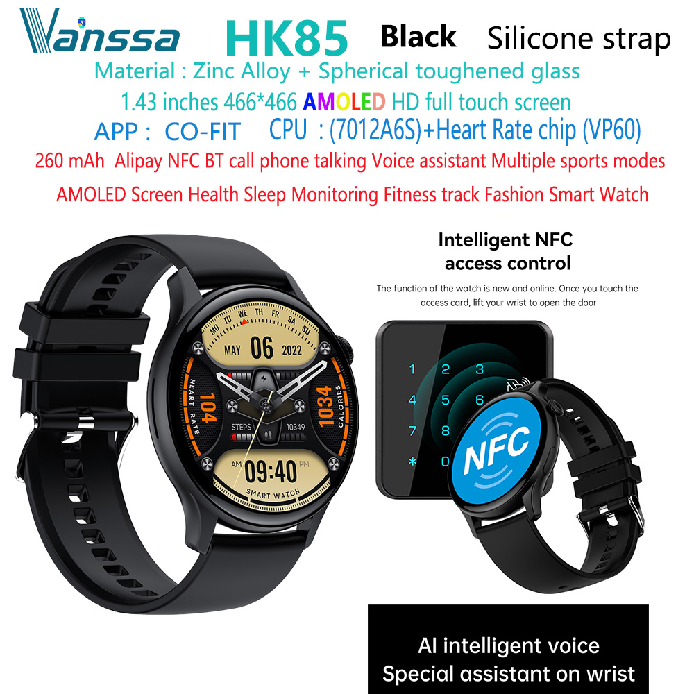 HK85-fashion-woman-men-sport-NFC-amoled-smart-watch noir