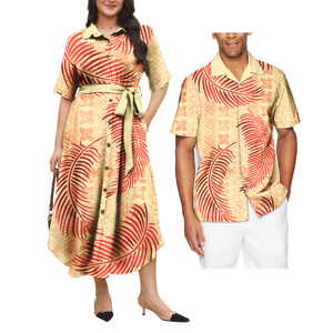 Set Hawaii Aloha gömlek ve elbise zarif polinezya çift 2 adet Set Samoa Puleatsi çift eşleştirme kıyafetler - Product Image 5