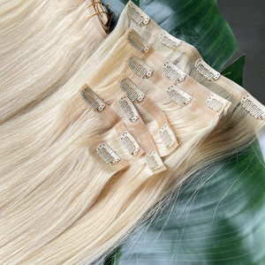 613 Clip in Haar verlängerungen Echthaar 7pcs Bleach Blonde Remy Echthaar Clip in <span class=keywords><strong>Extensions</strong></span> - Product Image 4