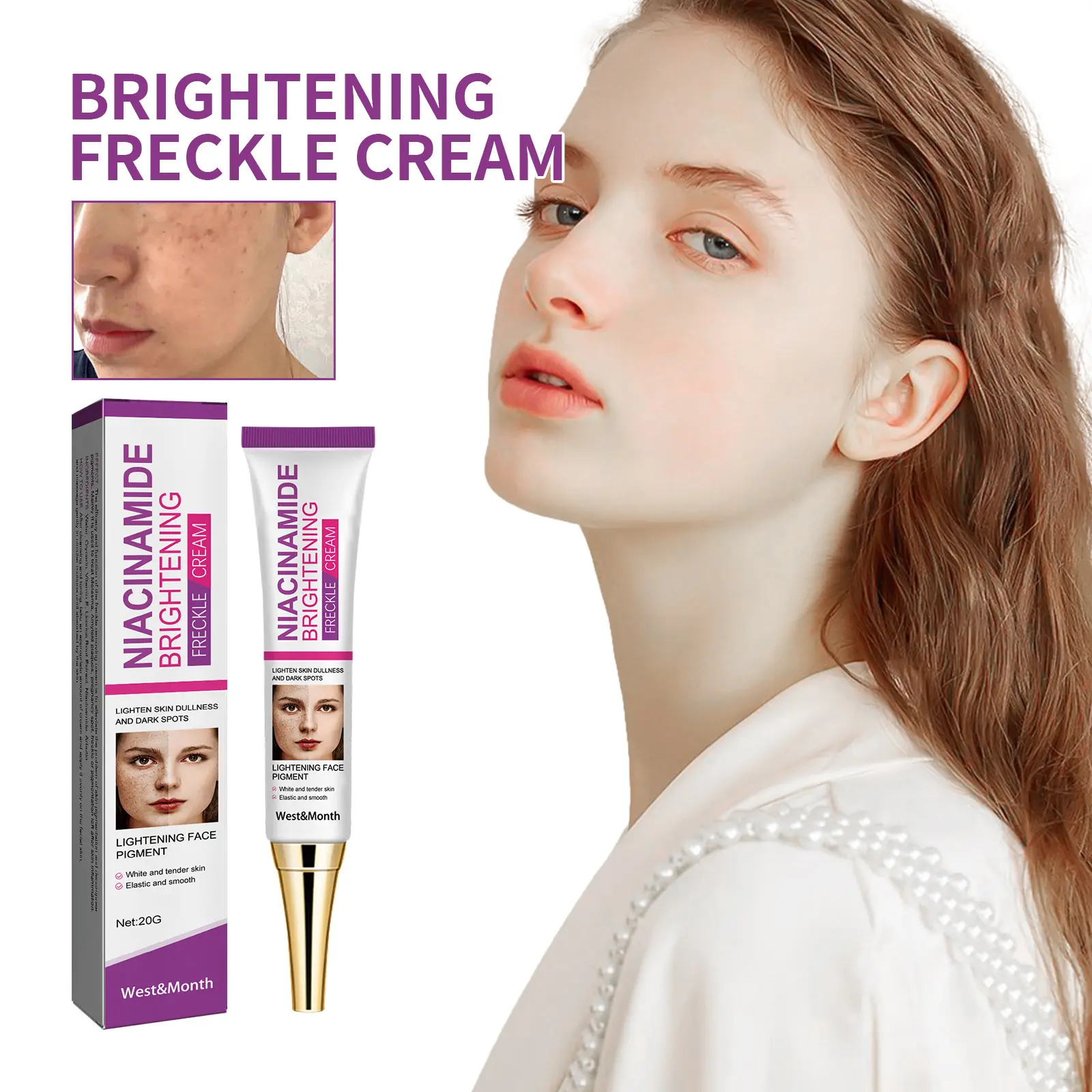 West & Month Whitening Cleansing Cream Fade Facial Spots Melasma Skin Beauty Moisturizing Brightening Skin