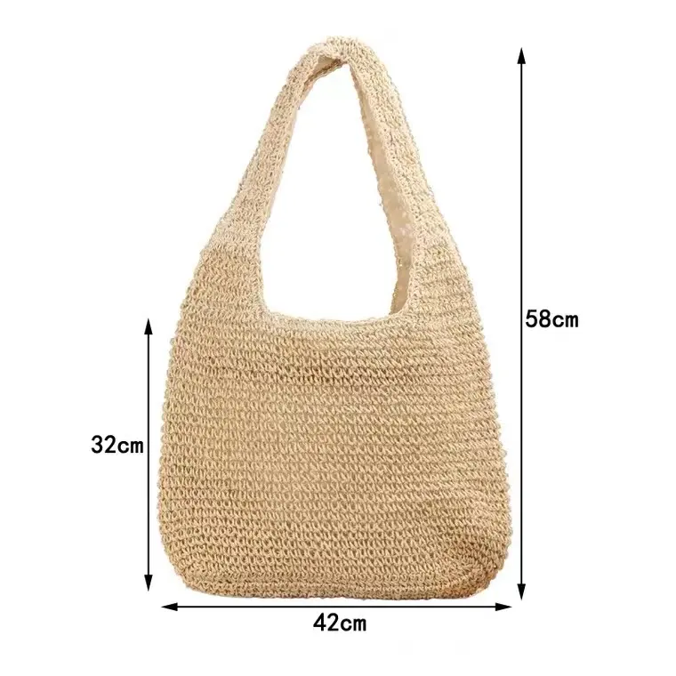 Saco de palha de papel natural, crochê, feito à mão, praia, bolsa de mão, moda feminina, venda imperdível