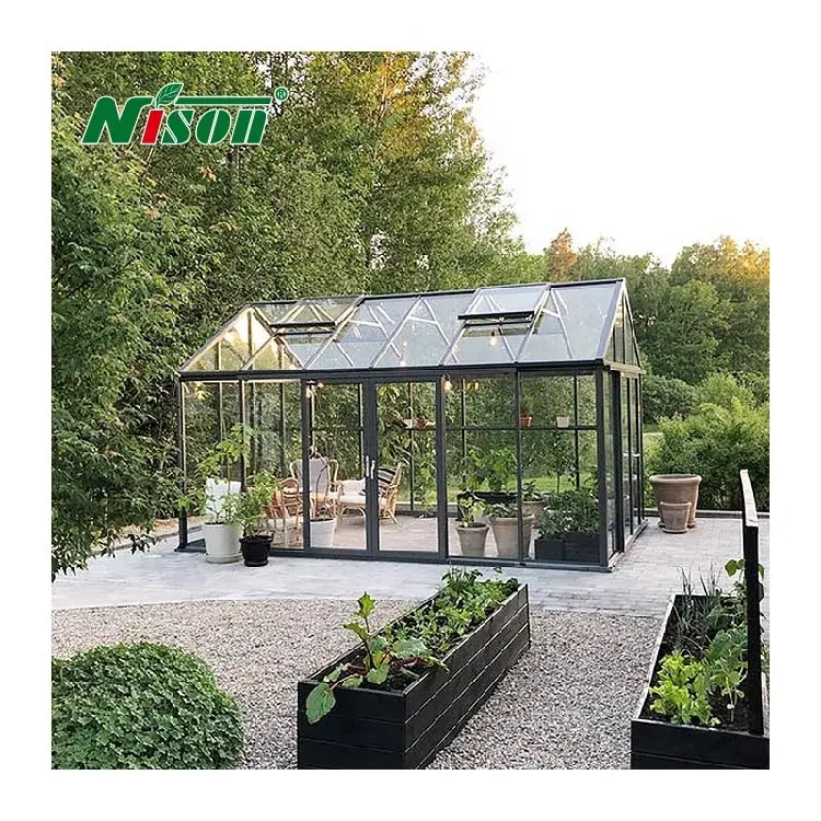 Taille personnalisée Patio extérieur Gazebo Aluminium Verre Maison Véranda Jardin Maison Serre