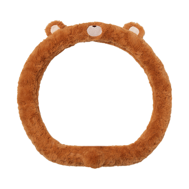 Couvre volant ours brossé en fourrure de lapin marron clair 38d