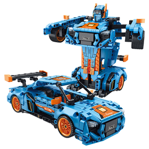 2-in-1 in plastica Pull Back auto Robot da corsa 3D mattoncini Puzzle modello giocattolo per bambini 5-7 anni costruzione di trasformazione auto - Product Image 1
