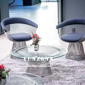 Sang trọng giữa thế kỷ hiện đại giọng Vòng <span class=keywords><strong>platner</strong></span> Bàn cà phê Tempered Glass Top với dây kim loại cơ sở - Product Image 1