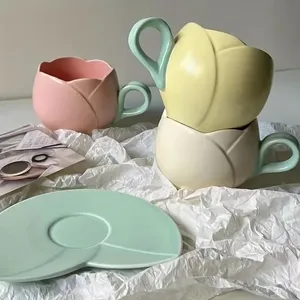 Suits Tulip <strong>Cups</strong> and Saucers Flower-shaped Ceramic Coffee <strong>Cups</strong> and Saucers <strong>Lovely</strong> Drink <strong>Cups</strong> - Product Image 4