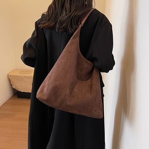 Lüks günlük Vintage deri süet <span class=keywords><strong>Hobo</strong></span> Tote çanta <span class=keywords><strong>Set</strong></span> yumuşak büyük kadın kahverengi süet omuz çantası çanta
