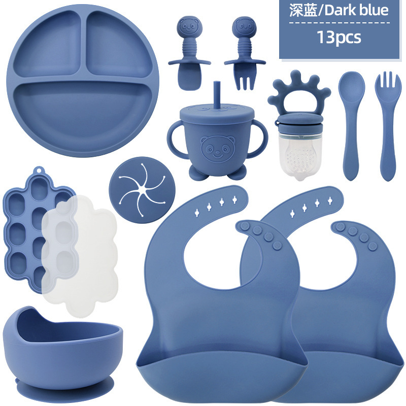 Bleu foncé-2 bavoirs ronds petite ventouse bol ours tasse collation cov