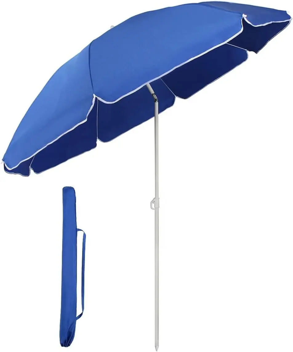 Sombrilla de playa, sombrilla de inclinación ajustable portátil con protección UV, arco completo de 6 pies