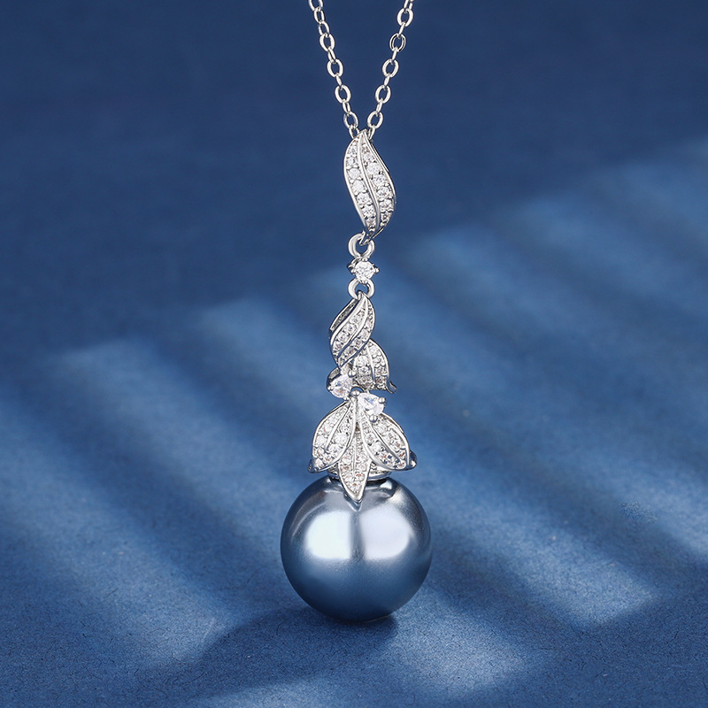 Gray bead pendant with chain