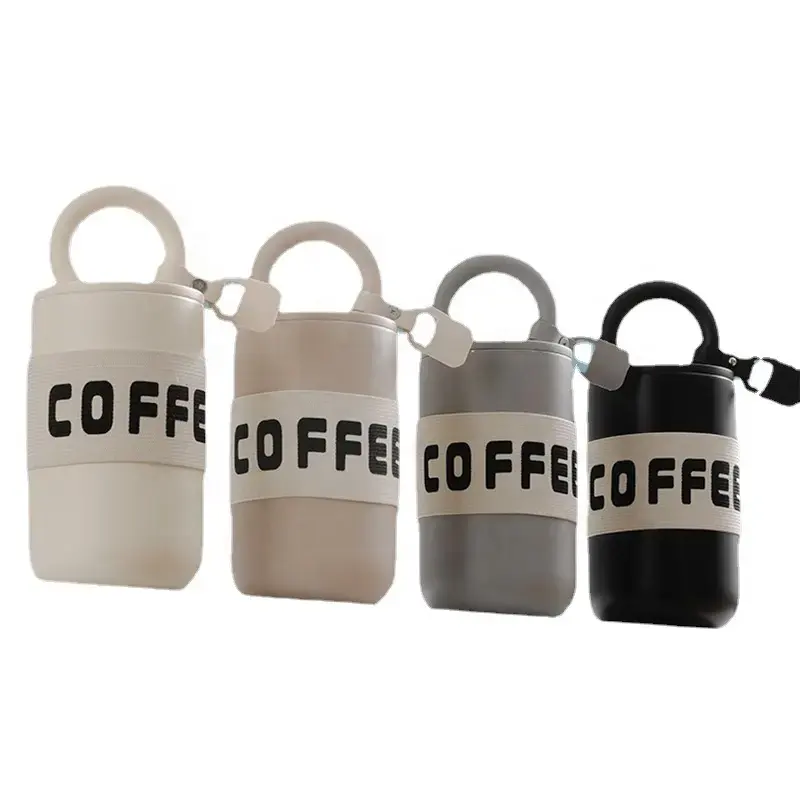 Neue tragbare riemende 450 ml edelstahl-reisetasse niedliches design handgriff kaffeebecher thermos becher becher tasse für mädchen kaffeetasse