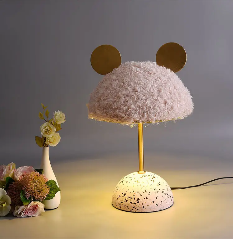 JYLIGHTING-Lámpara de mesa moderna para niños, lámpara LED de dormitorio con pantalla de piedra y cuerpo de hierro, diseño en forma de hongo para decoración moderna