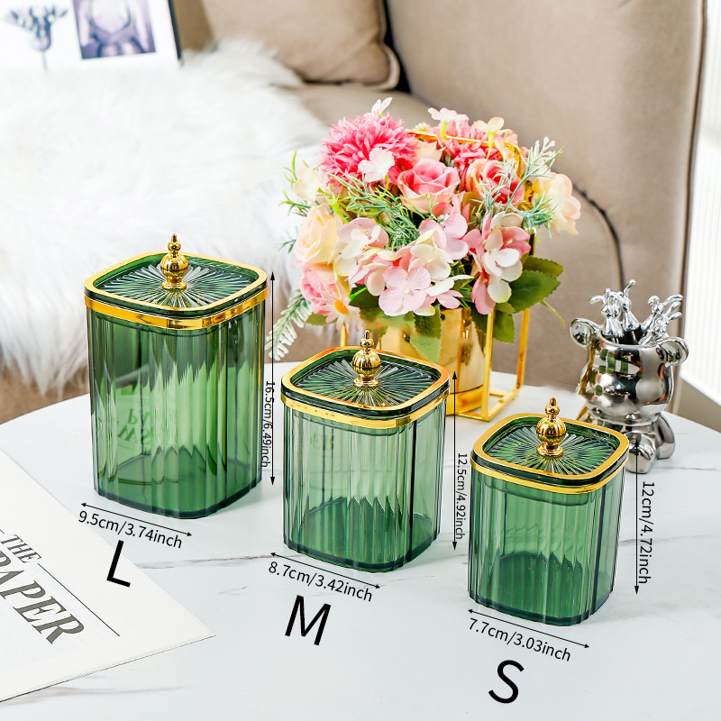 Fruit Green Square Can SML3 Can with Gold Edge Tower Beads