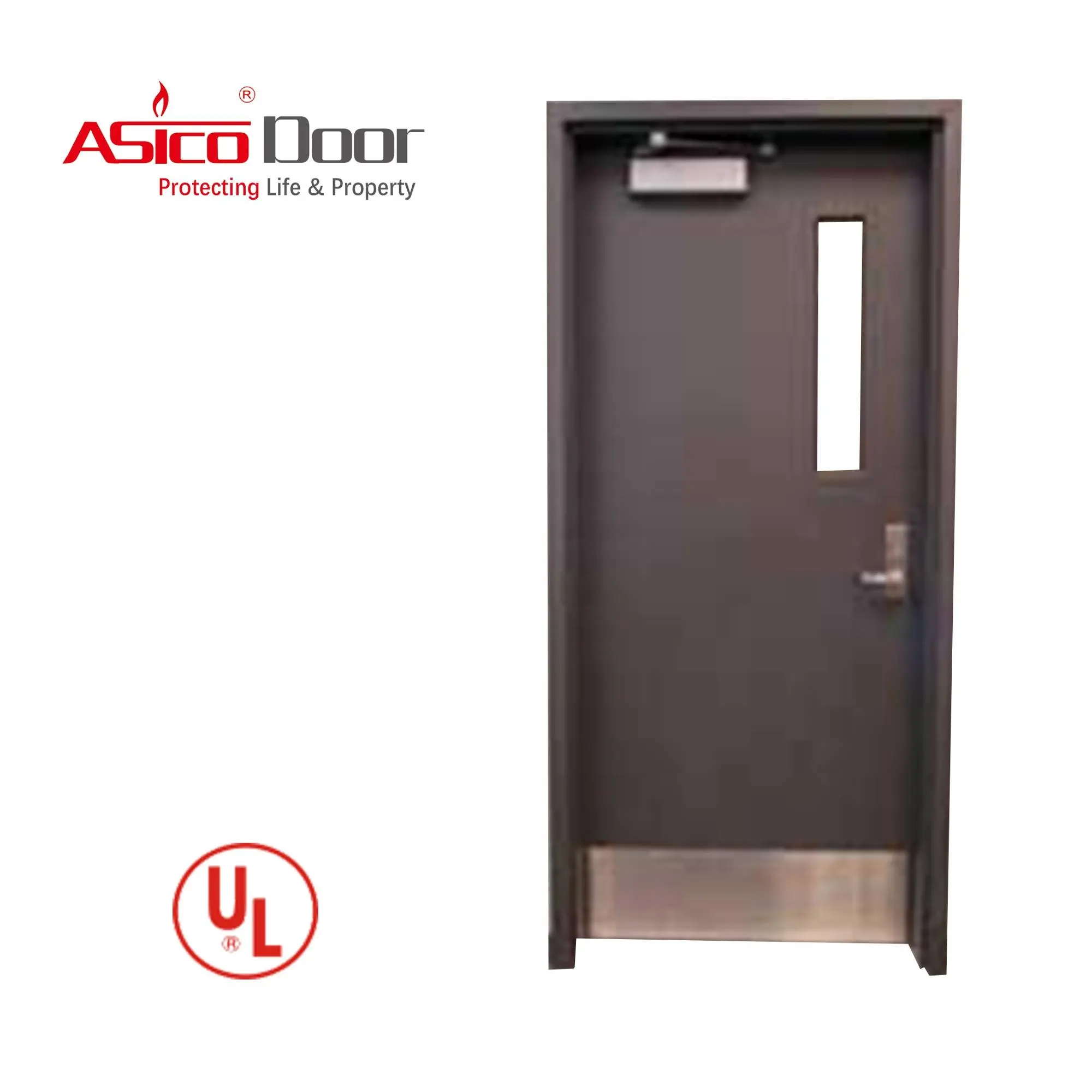 ASICO UL-puerta de Hotel con inserto de vidrio, puerta de acero antifuego tasada 30 a 180 Min, para Hotel