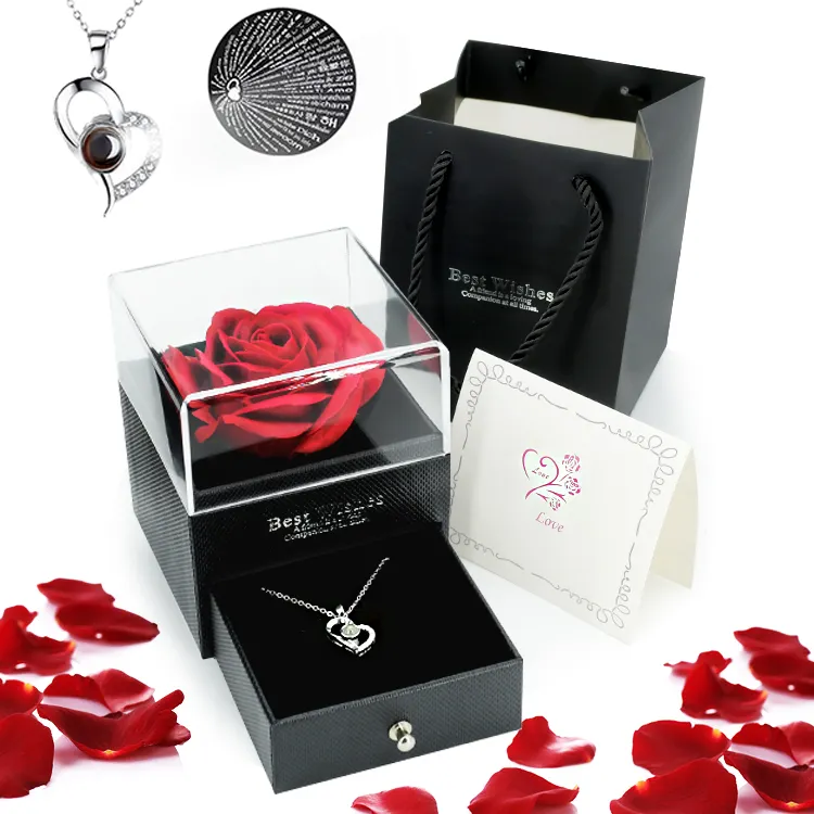 Geschenk für Muttertag Luxus quadratischen Acryl quadratischen Schmuck erhalten ewige Rose Box