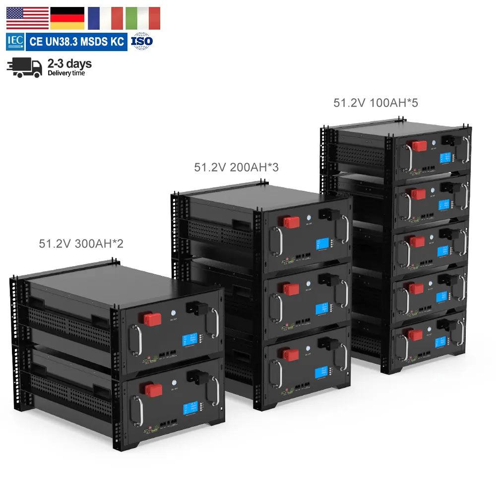 Batería de contenedor de Estación 4G 5G montada en rack 50AH 100AH 200AH 300AH 48V 51,2 V batería de iones de litio LiFePO4 con celda prismática