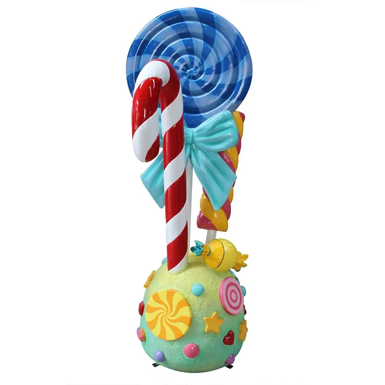 Custom Shop Decorative Resin Art Lollipop Sculpture Large Candy Cane Fiberglass Sculpture