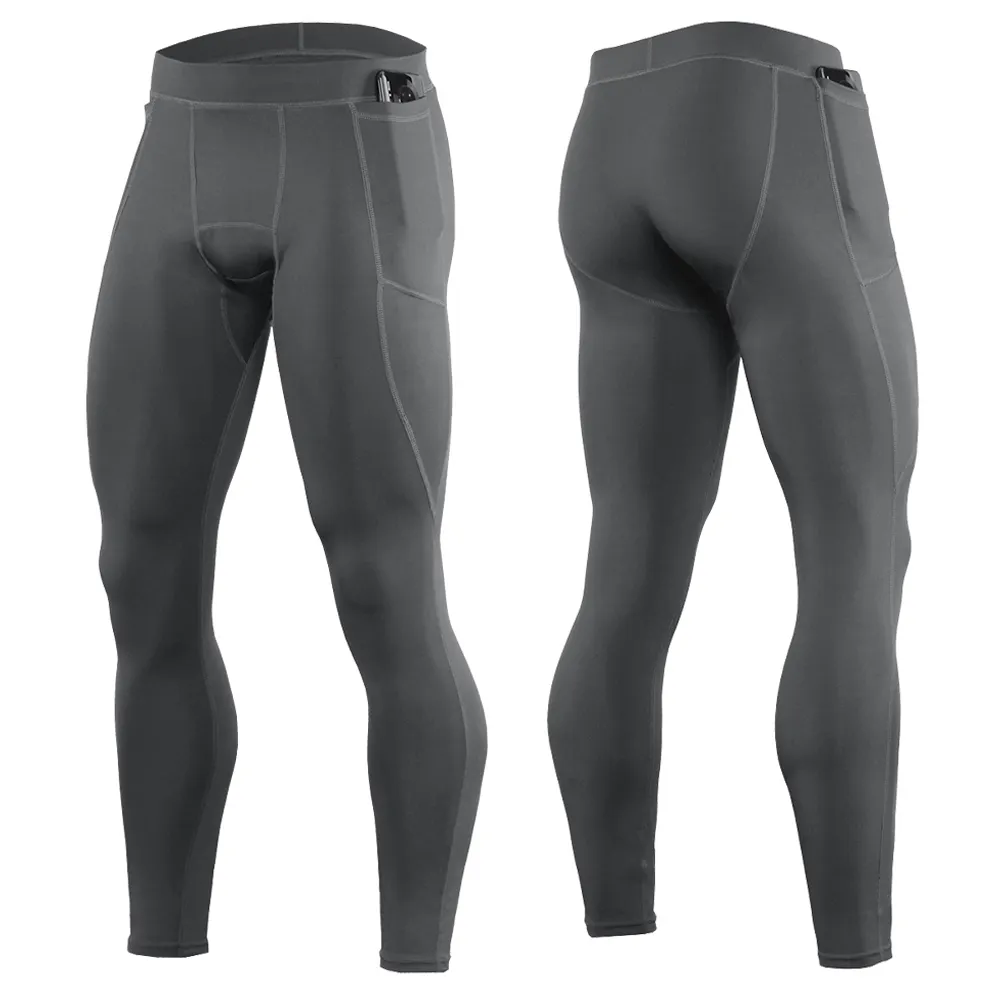 Spandex erkek spor sıkıştırma tayt erkekler spor elastik cep spor tayt koşu çabuk kuruyan eğitim pantolon egzersiz pantolonları