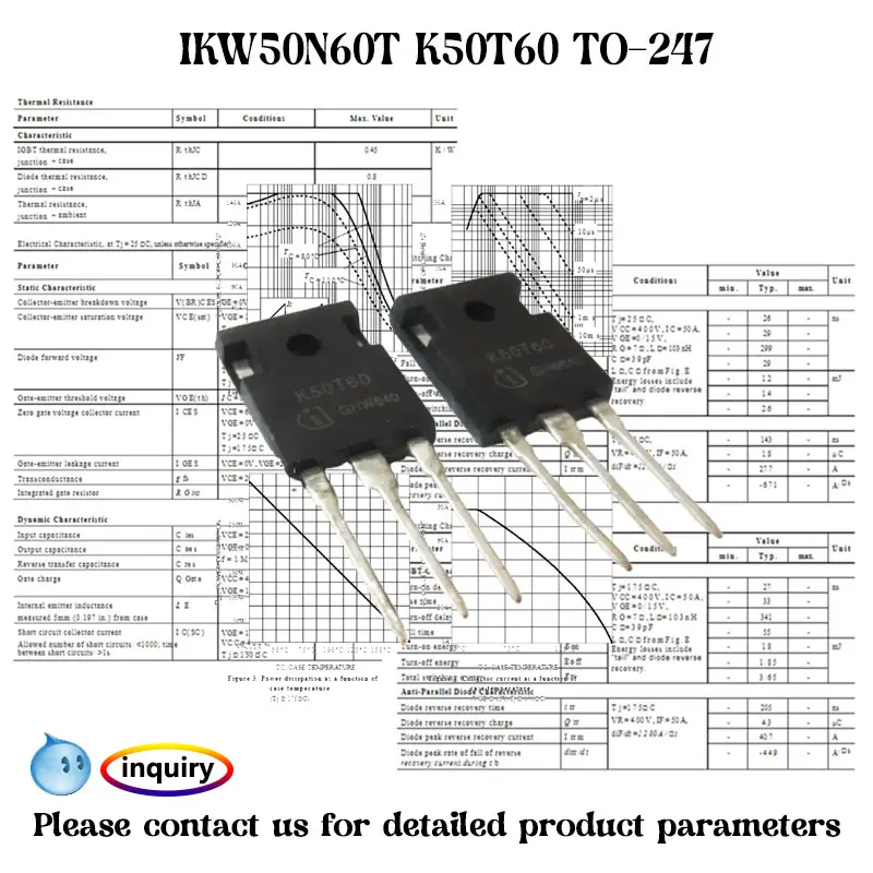 Transistor de tubo de potencia TO-247 50A600V IKW50N60T K50T60 IGBT para inversor de máquina de soldadura