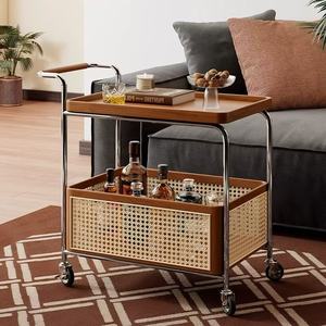 Gỗ CuộN Bàn cà phê Bàn cà phê với giỏ bên dưới bàn cà phê hiện đại Bàn cà phê với bánh xe tiết kiệm không gian - Product Image 1