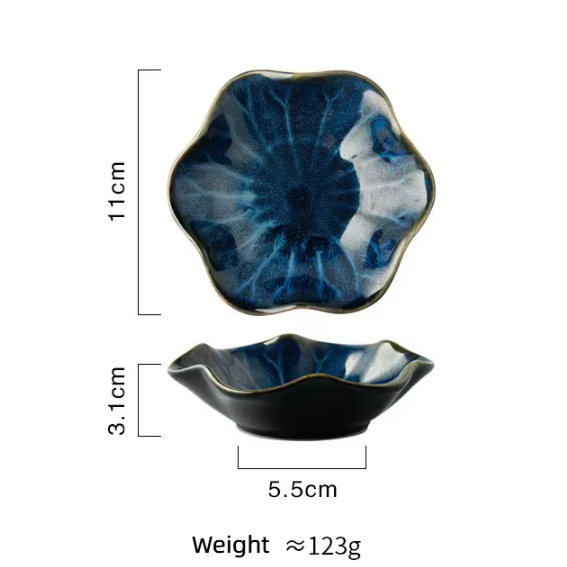 Assiette à feuilles de lotus bleu profond/A