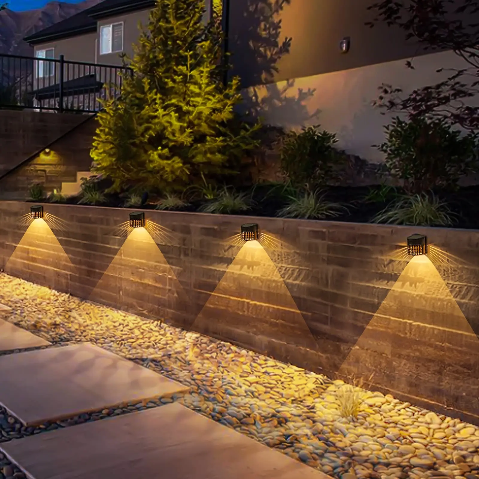Lumière décorative de jardin solaire blanc chaud et mode rvb lumière de pont jardin arrière terrasse marches escalier cour arrière mur