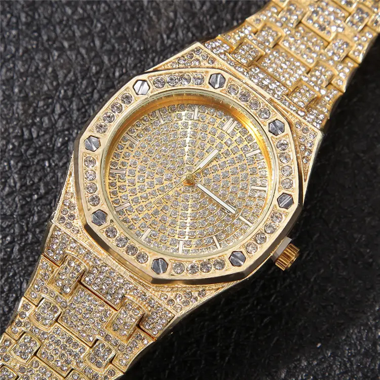 Men Watches Luxury Iced Out CZ Watch Gold Plated Diamond Watch for Women Square Quartz Wristwatch