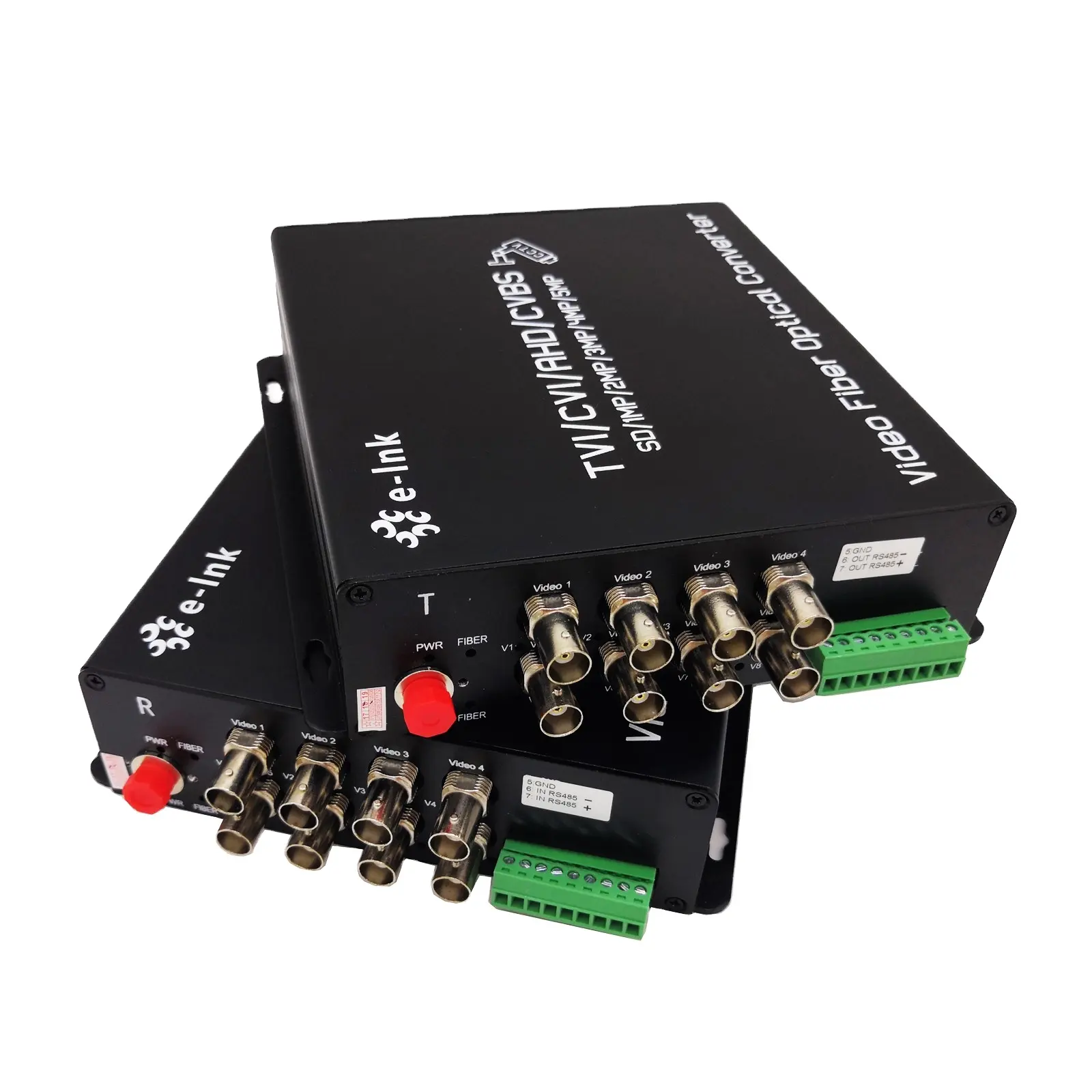 Convertidor Coaxial a fibra óptica, convertidor de 8 canales, 5MP, HD-AHD, HD-CVI, CVBS, 4 en 1, HD-TVI