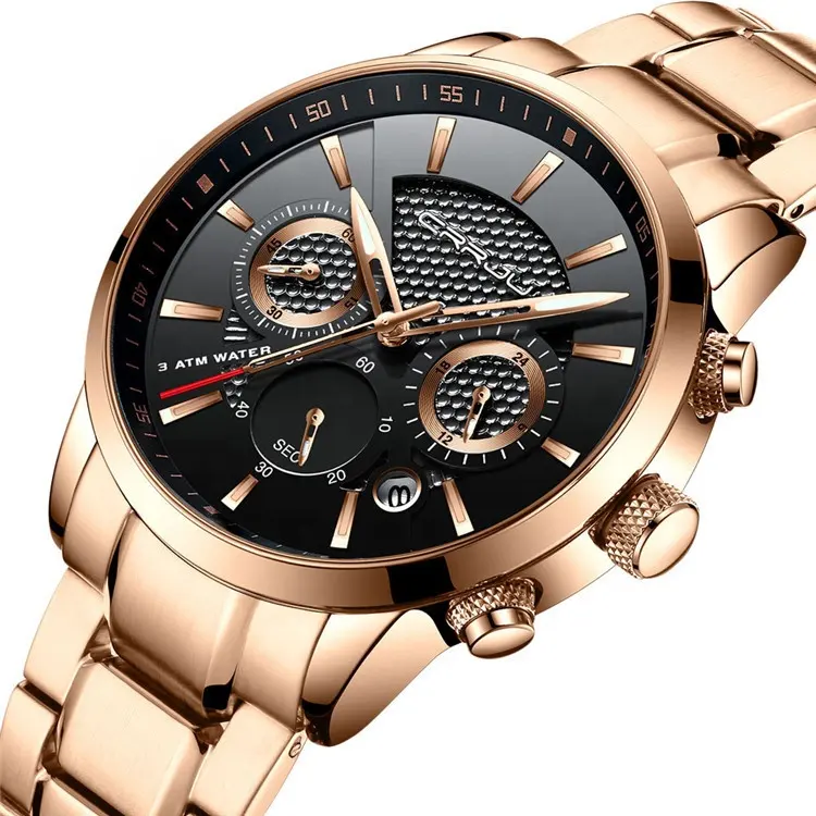 Reloj CRRJU 2212 de alta calidad para hombre de negocios, cronógrafo con fecha de moda, correa de acero inoxidable, reloj de pulsera informal resistente al agua para hombre