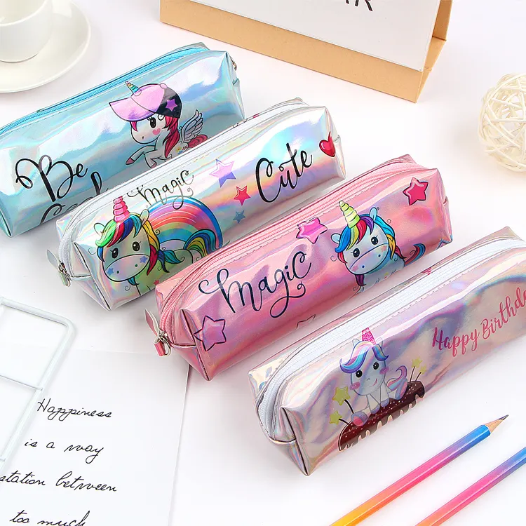 Unicorn Pencil Case Holographic Laser Pen Bag For Girl Boys Student Large Capacity Waterproof Pen Box School Supply Stationery