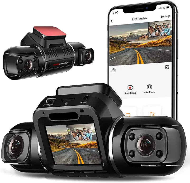 Câmera de 3 lentes para carro, câmera veicular de 1080p, 360 graus, vídeo do carro dvr, gravadora com wi-fi, gps, dashcam, automóvel, caminhão de táxi, uso