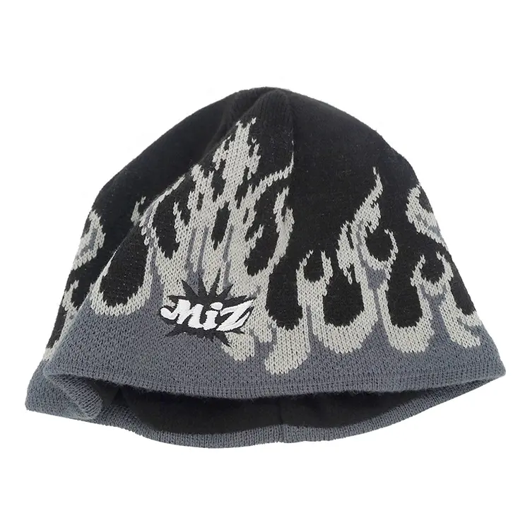 Grosir topi beanie api kustom Semua logo jacquard rajut topi olahraga tanpa manset topi toque uniseks grosir