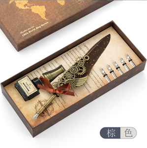 हॉट सेलिंग विंटेज पंख क्विल स्याही पेन ग्लास डिड पेन सेट 5 रिप्लेसमेंट नाइब्स 4 स्याही कैल्ग्राफी फाउण्डर पेन सेट - Product Image 4