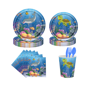 蓝色海洋主题餐具套装一次性派对餐具卡通海豚可爱餐具海洋桌面装饰 - Product Image 2