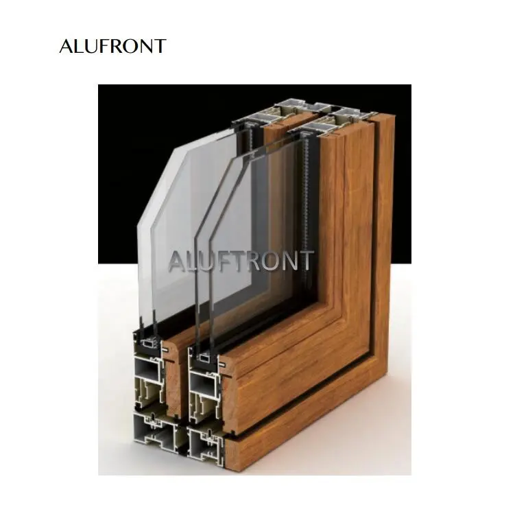 Hardware alemán columpio moderno doble esmalte Aluminio revestido compuesto marco de madera ventanas abatibles de madera