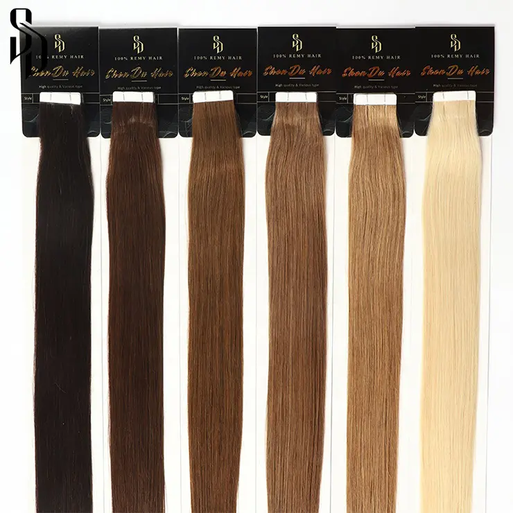 Extensiones de cinta de doble estiramiento, extensión de cabello humano largo, cinta brasileña sin procesar, extensiones de cabello rizado